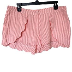Red Camel Pink and White Stripes Seersucker Scalloped Hem Short